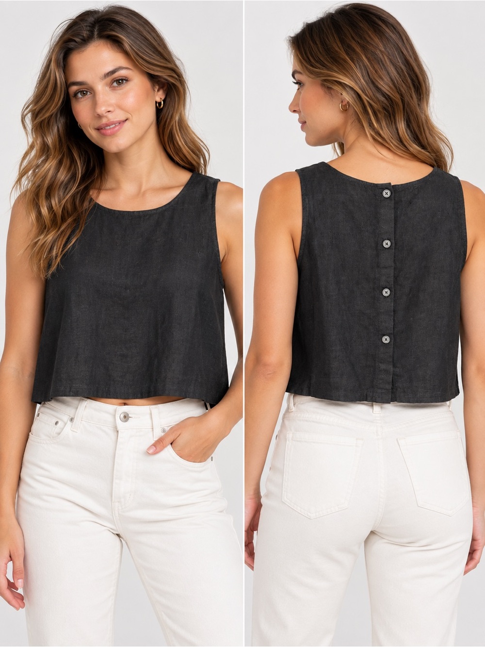 J. Crew Black Button-Back Cropped Tank Top